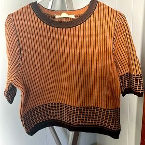 Orange sweater short sleeve top.